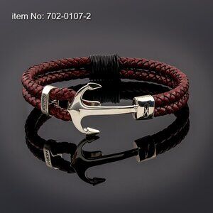 Sterling Silver Brown Handmade Double Genuine Leather Unisex Men's Bracelet